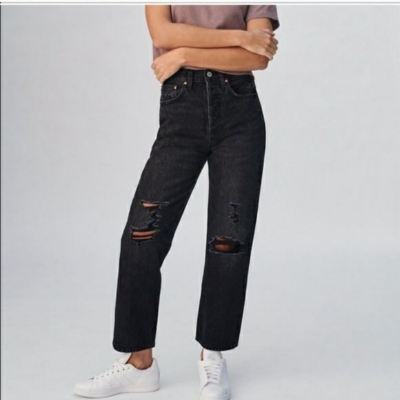 Aritzia Denim Forum Joni High Rise Loose Straight Leg Jeans Black Button Fly 25 - Picture 16 of 16